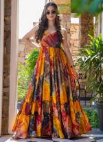 Rayon Multi Colour Casual Wear Printed Readymade Gown